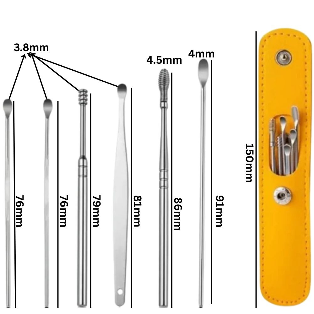 6 Pieces Ear Wax Cleaning Kit aximart products (1) 6-Piece Ear Wax Removal Kit Stainless Steel Ear Picks Super Safe, Reusable & Travel-Friendly Set - Image 2