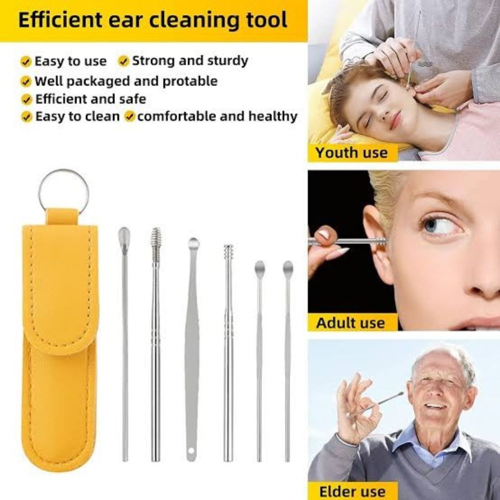 6 Pieces Ear Wax Cleaning Kit aximart products (10) 6-Piece Ear Wax Removal Kit Stainless Steel Ear Picks Super Safe, Reusable & Travel-Friendly Set - Image 3