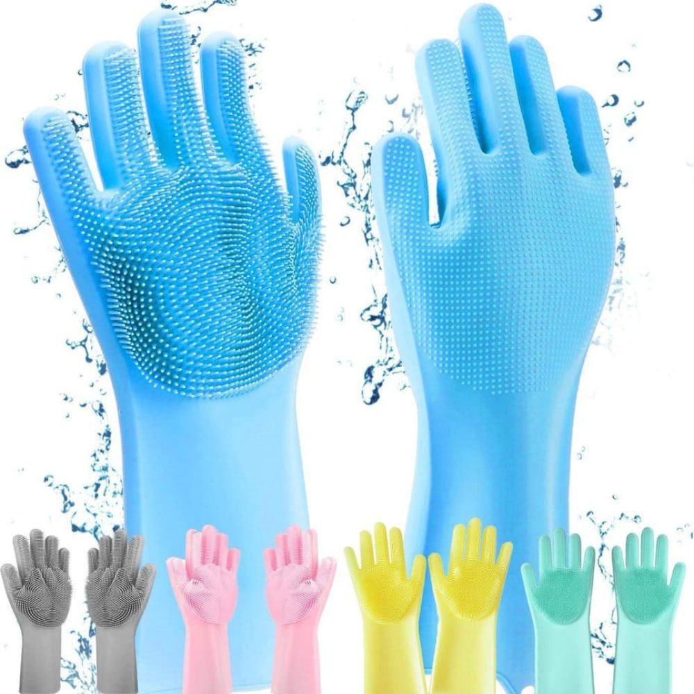 Silicone Washing Gloves Full Finger Reusable Cleaning Gloves aximart products (5) Silicone Dishwashing Gloves Reusable, Super Heat-Resistant Cleaning A1 Gloves for Home & Kitchen - Image 5