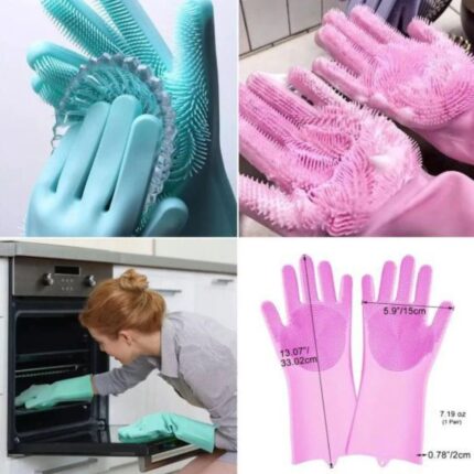Silicone dishwashing gloves for kitchen use – waterproof, reusable, heat-resistant gloves available in Pakistan