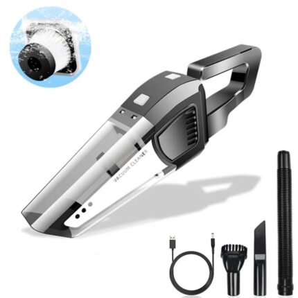 120W Portable Car Vacuum Cleaner – 4-in-1 suction, blower, inflator & dust collector with accessories, ideal for car and home use in Pakistan
