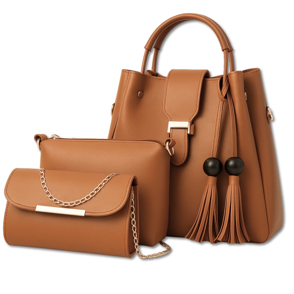 3-Piece Soft Leather Handbag Set for Women aximart products images (1) 3-Piece Soft Leather Handbag Set for Women, Stylish Tote Bag, Shoulder Bag, Wallet with Keychain, Elegant Daily Use Purses for Office, Travel, Shopping, Gifts, and Special Occasions - Image 5