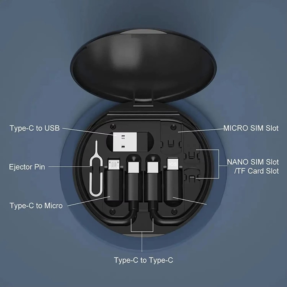 5 In 1 Data Cable Set All Solutions In One aximart products images (3) 60W Fast Charging Multifunctional Cable Kit 3-in-1 USB Type C Cable with Lightning & Micro USB Adapters, SIM Storage, Super Stand & Travel Case for Android and iOS - Image 4