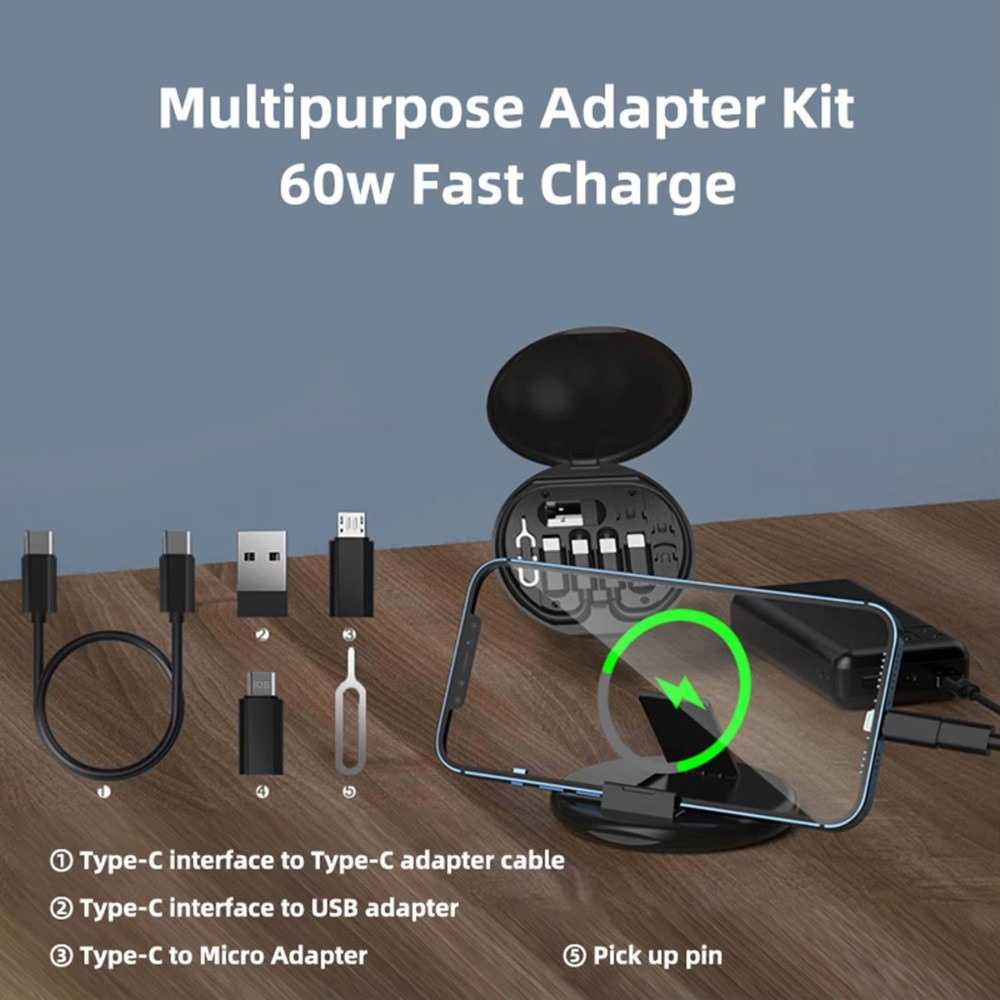 5 In 1 Data Cable Set All Solutions In One aximart products images (4) 60W Fast Charging Multifunctional Cable Kit 3-in-1 USB Type C Cable with Lightning & Micro USB Adapters, SIM Storage, Super Stand & Travel Case for Android and iOS - Image 5