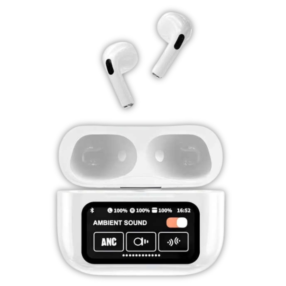 A9 Pro ANC AirPods with Screen aximart products images (2) A9 Pro ANC Fifth Generation Wireless Earbuds Bluetooth 5.4, Smart LED Display, Super Active Noise Cancellation, Fast Charging Available in White & Black - Image 2