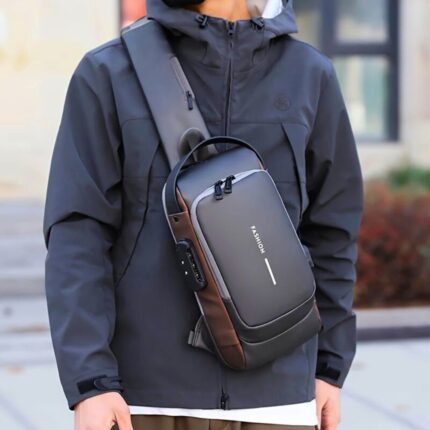 Unisex multifunction anti-theft USB charging crossbody shoulder bag in blue, brown, and black for men, women, students, and travelers in Pakistan