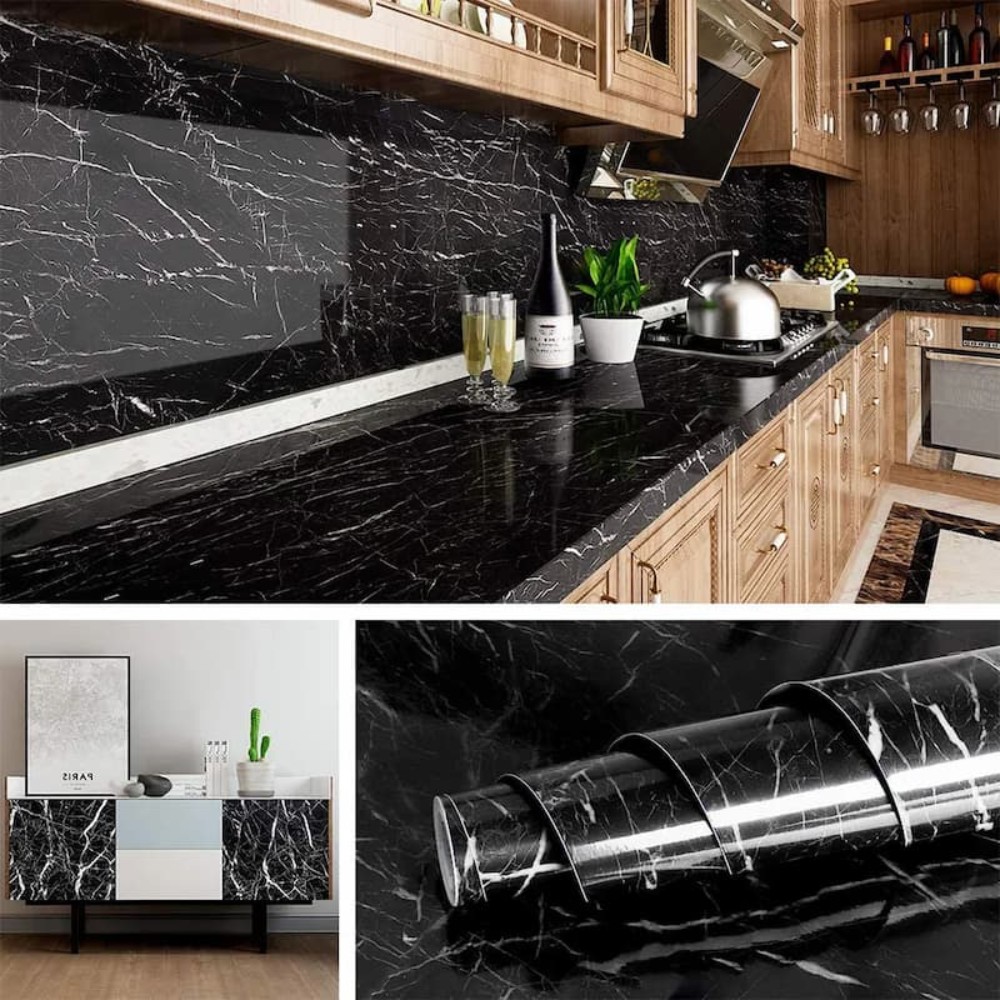 Black Marble sheets aximart pictures (1) Marble Style Self-Adhesive Wallpaper Sheets Waterproof, Heat Resistant & Easy to Apply Wall Stickers, Marble Sheets & Wall Paneling - Image 2