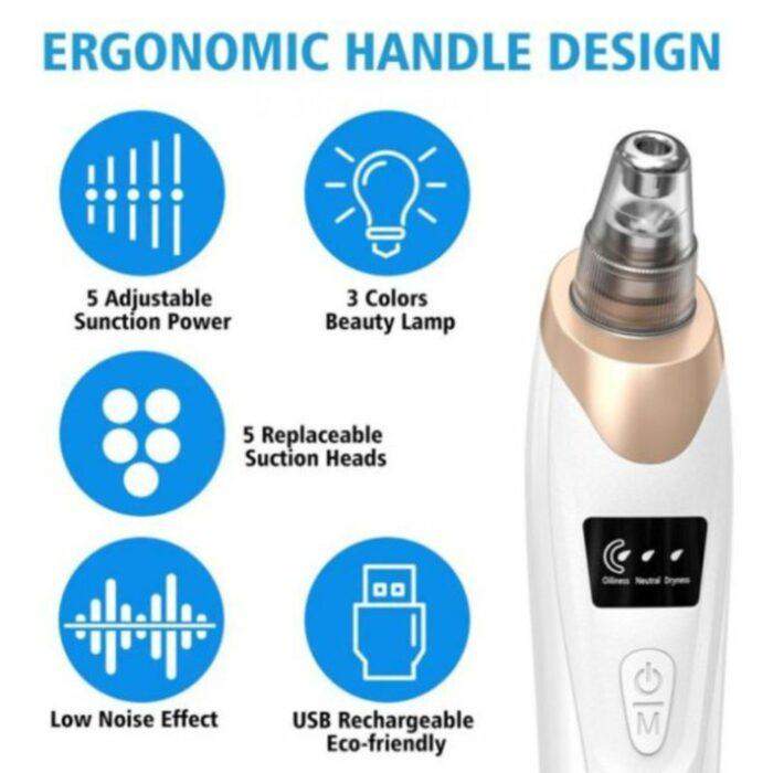 Electric Blackhead Suction Remover USB Rechargeable Face Pore Cleaner with LED Display, 5 Probes, & Deep Vacuum Extraction - Image 5