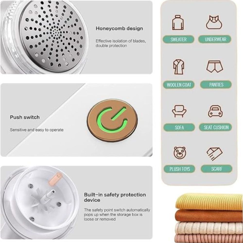 Electric Lint Remover Rechargeable Fabric Shaver Sweater Defuzzied aximat products (5) Electric Lint Remover A1 Rechargeable Fabric Shaver for Clothes, Super Sweaters & Sofas in Pakistan - Image 3