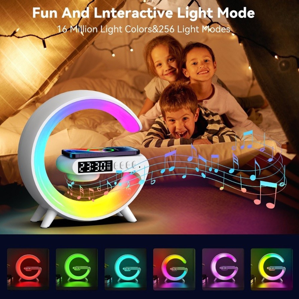 G63 Bluetooth Speaker, Wireless Charging Speaker, LED aximart products images (1) G63 Bluetooth Speaker Wireless Charging RGB Light Alarm Clock AUX, TF, FM & Bluetooth 5.2 - Image 3