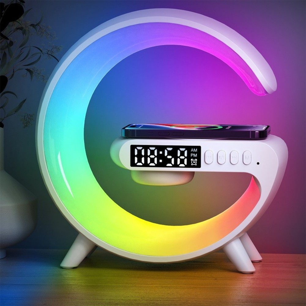 G63 Bluetooth Speaker, Wireless Charging Speaker, LED aximart products images (2) G63 Bluetooth Speaker Wireless Charging RGB Light Alarm Clock AUX, TF, FM & Bluetooth 5.2 - Image 4
