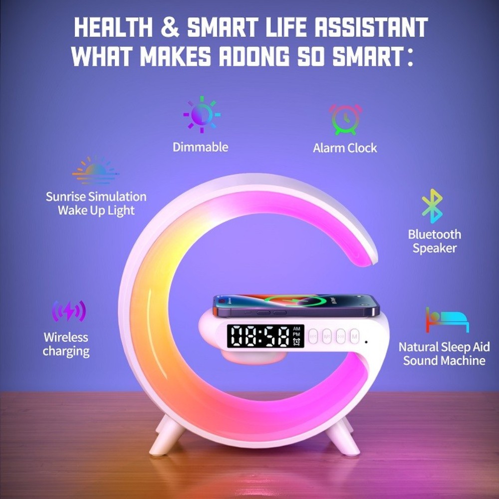 G63 Bluetooth Speaker, Wireless Charging Speaker, LED aximart products images (3) G63 Bluetooth Speaker Wireless Charging RGB Light Alarm Clock AUX, TF, FM & Bluetooth 5.2 - Image 2