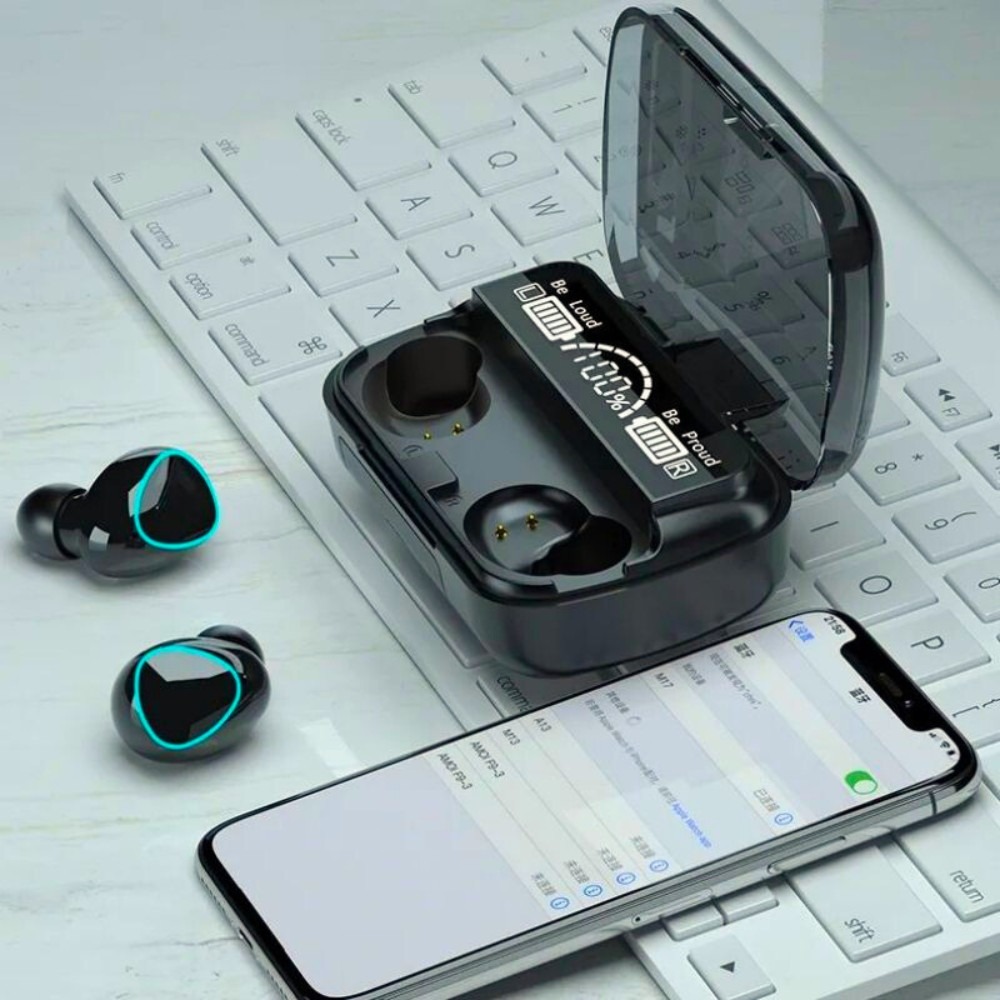 M10 Damix earbuds aximart products images (1) 🎧 M10 Damix V 5.3 Bluetooth Wireless Headset with LED Display, Magnetic Charging, Touch Control & Long Battery Life – Best Price in Pakistan - Image 7