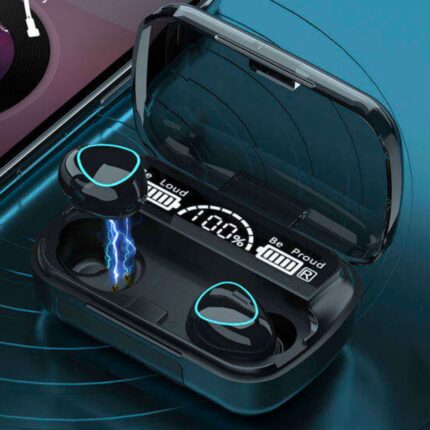 M10 Damix V 5.3 Bluetooth Wireless Headset featuring LED display, magnetic charging, and touch controls – ideal wireless earbuds for Android & iOS users in Pakistan.