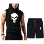 Men’s Quick Dry Hooded and Short Vest Track Suit, Solid A1 Black Color Fitness Training Muscle Workout Gym Wear, Stylish and Comfortable Tank Top Set