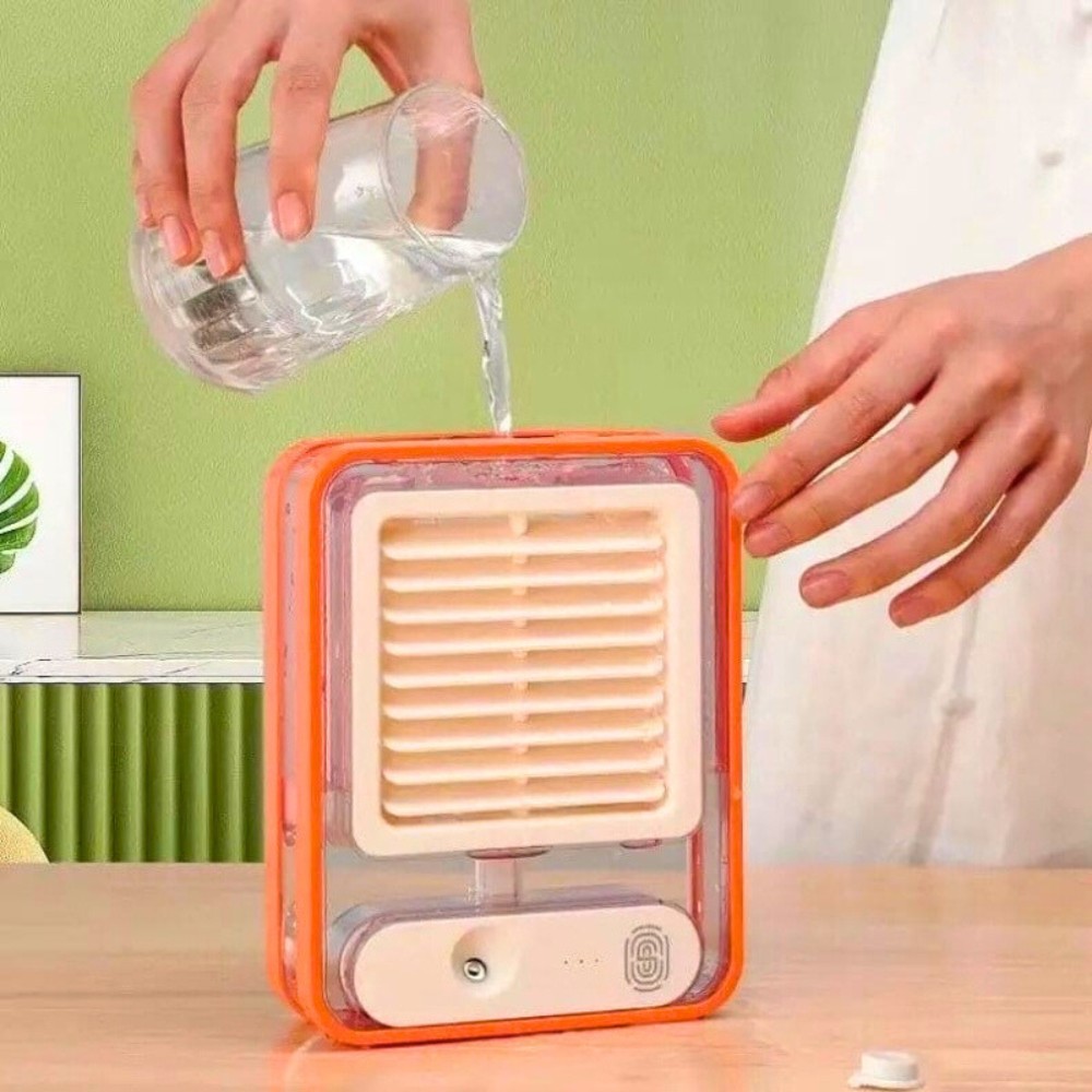Portable USB Air Cooler Fan 3 Speed Cooling, Mist Spray aximart product images (5) Portable Air Cooler Fan with Mist Spray 🌬️, LED & USB Rechargeable – Best Mini Air Cooler Price in Pakistan❄️ - Image 2