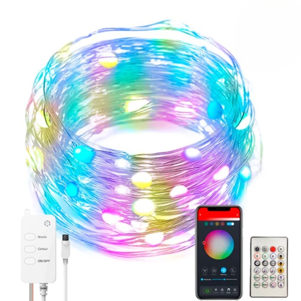 RGB Fairy Lights, Smart String Lights aximart products pictures (2) Mega Power Smart RGB Fairy Lights, 16+ Colours, 33ft 100 LED, Voice & App Control via Miracle Star, Music Sync, 24-Key Remote, USB Powered, Color-Changing String Lights for Bedroom, Party, Garden, Diwali & Christmas Decor - Image 3