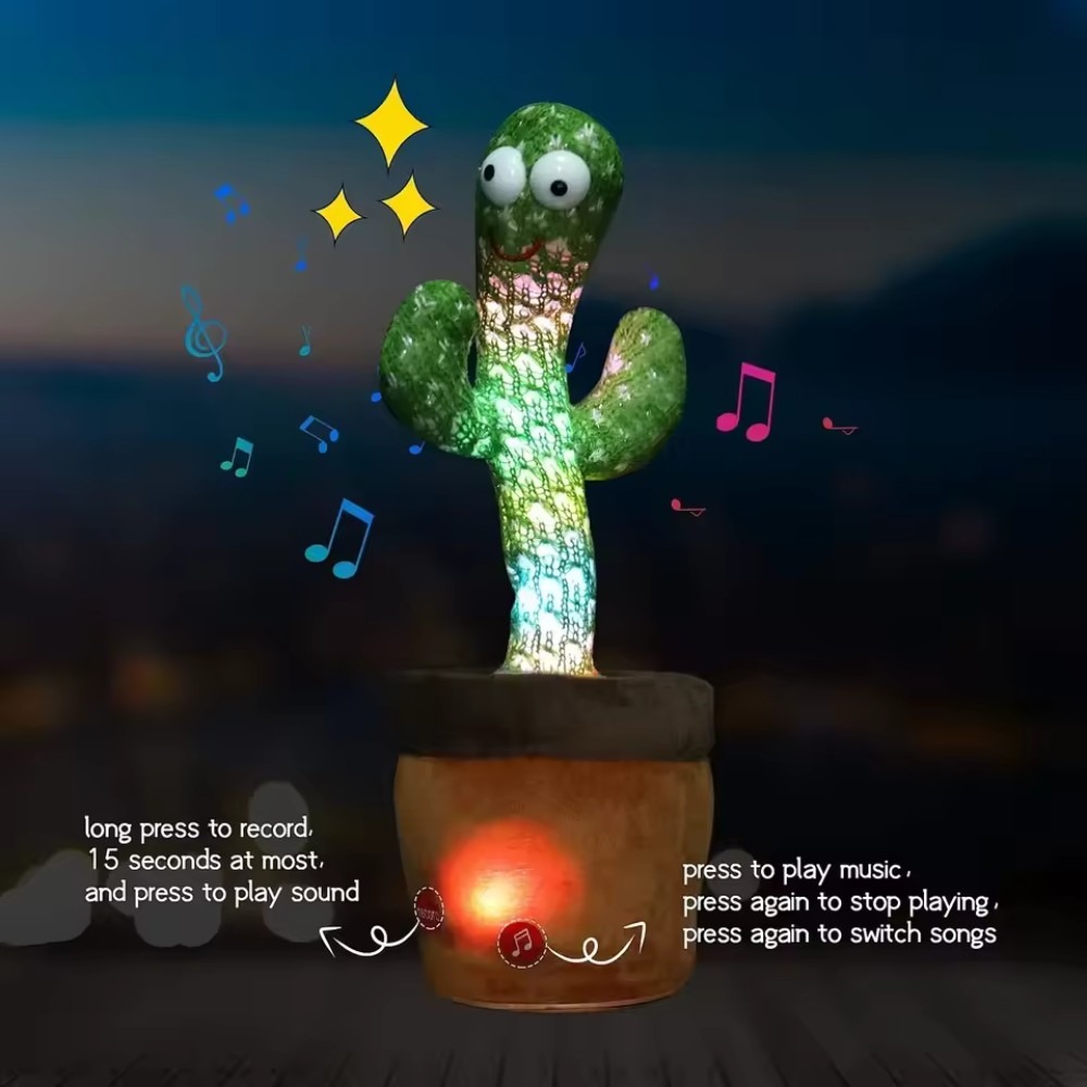 Rechargeable cactus toy aximart products images (1) Rechargeable Dancing Cactus Toy with Hat, #1 Singing, Super Talking, Light-Up Plush for Toddlers & Kids - Image 4
