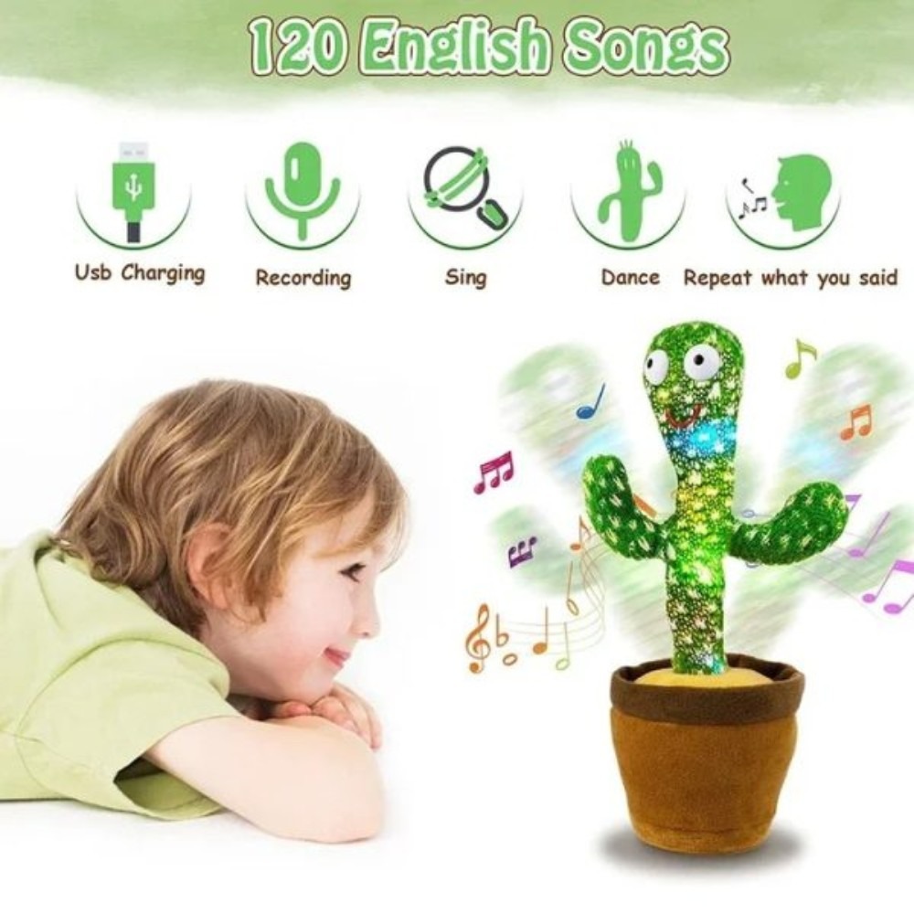 Rechargeable cactus toy aximart products images (5) Rechargeable Dancing Cactus Toy with Hat, #1 Singing, Super Talking, Light-Up Plush for Toddlers & Kids - Image 7