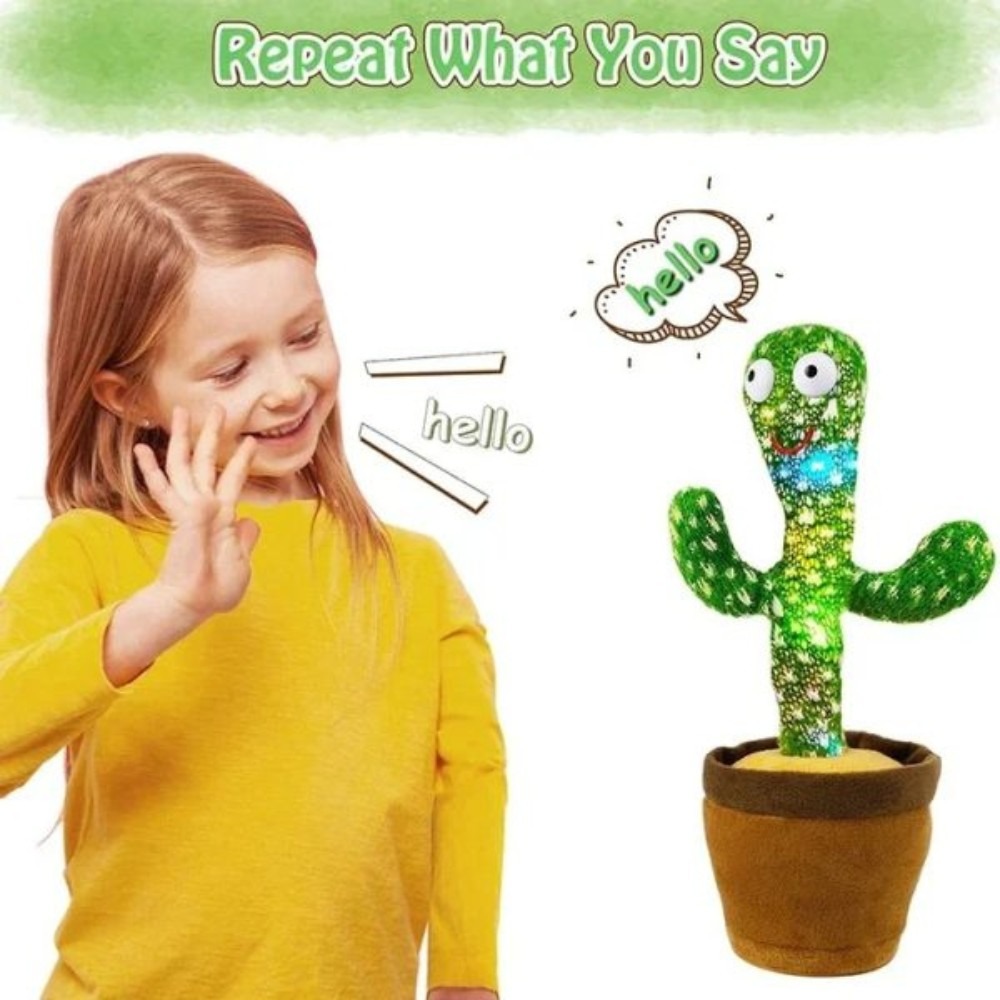 Rechargeable cactus toy aximart products images (6) Rechargeable Dancing Cactus Toy with Hat, #1 Singing, Super Talking, Light-Up Plush for Toddlers & Kids - Image 2