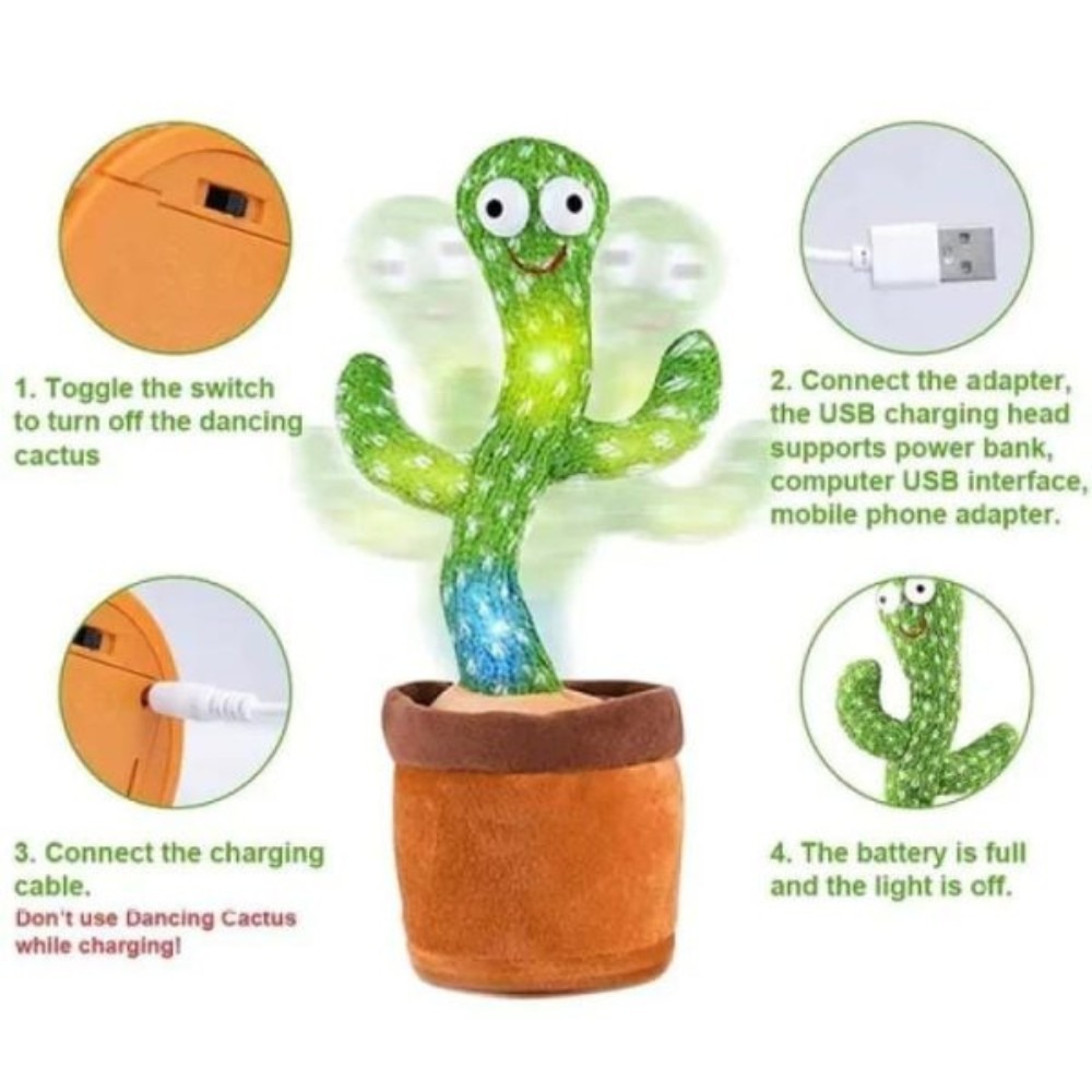 Rechargeable cactus toy aximart products images (7) Rechargeable Dancing Cactus Toy with Hat, #1 Singing, Super Talking, Light-Up Plush for Toddlers & Kids - Image 8