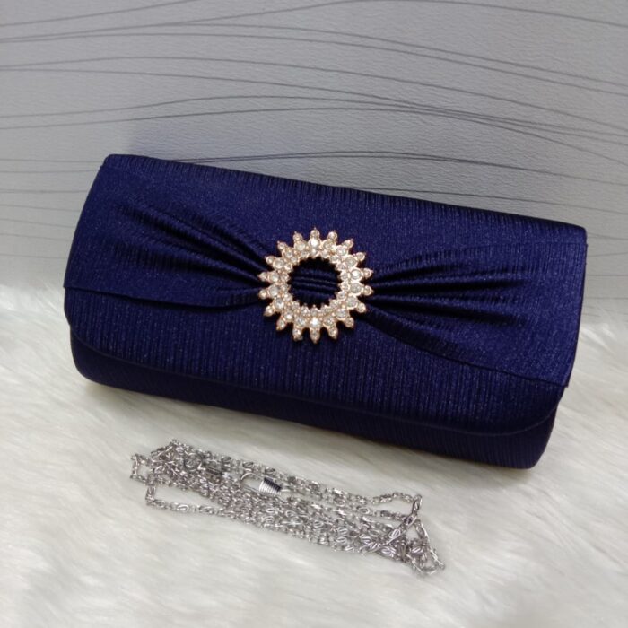 Semi Fancy Clutch Handbag for Girls and Women, Fancy Wedding Clutch with Long Chain, Elegant Party and Event Purse with Inside Zip Pocket - Image 4