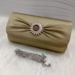 Semi Fancy Clutch Handbag for Girls and Women, Fancy Wedding Clutch with Long Chain, Elegant Party and Event Purse with Inside Zip Pocket - Image 2