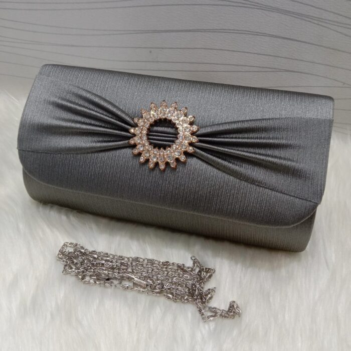 Semi Fancy Clutch Handbag for Girls and Women, Fancy Wedding Clutch with Long Chain, Elegant Party and Event Purse with Inside Zip Pocket - Image 1