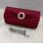 Semi Fancy Clutch Handbag for Girls and Women, Fancy Wedding Clutch with Long Chain, Elegant Party and Event Purse with Inside Zip Pocket - Image 5
