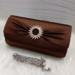 Semi Fancy Clutch Handbag for Girls and Women, Fancy Wedding Clutch with Long Chain, Elegant Party and Event Purse with Inside Zip Pocket - Image 6