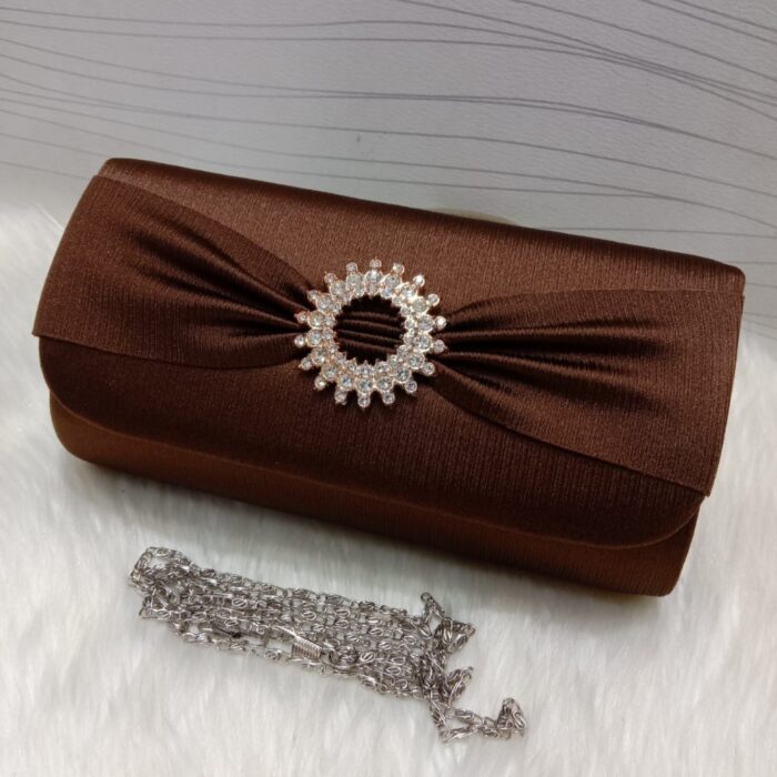Semi Fancy Clutch Handbag for Girls and Women, Fancy Wedding Clutch with Long Chain, Elegant Party and Event Purse with Inside Zip Pocket - Image 6