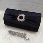 Semi Fancy Clutch Handbag for Girls and Women, Fancy Wedding Clutch with Long Chain, Elegant Party and Event Purse with Inside Zip Pocket - Image 3