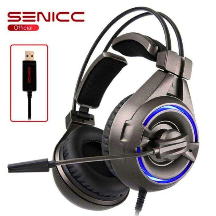 SENICC A6 USB gaming headset with mic, LED lights, and ergonomic design – perfect for PUBG, PC, and mobile gaming in Pakistan.