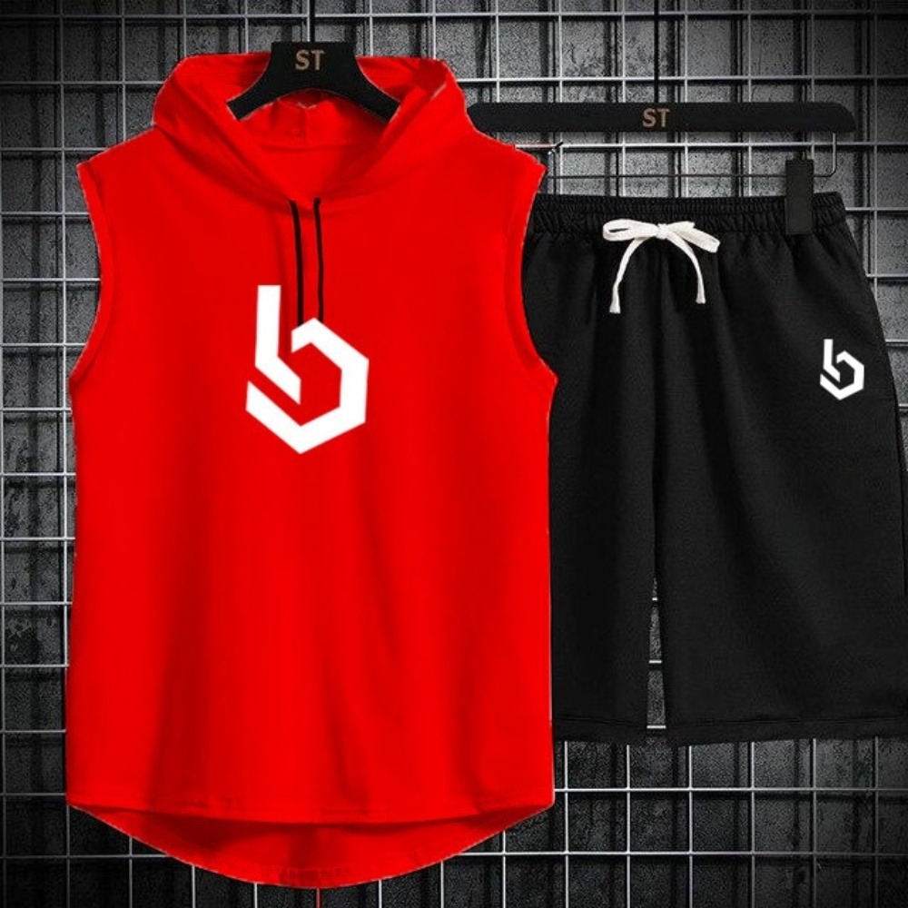 Summer Gym Hooded Short (2) Summer Gym Hooded Short Track Suit, Breathable A1 Jersey Fabric, Super Stylish Sportswear for Men - Image 3