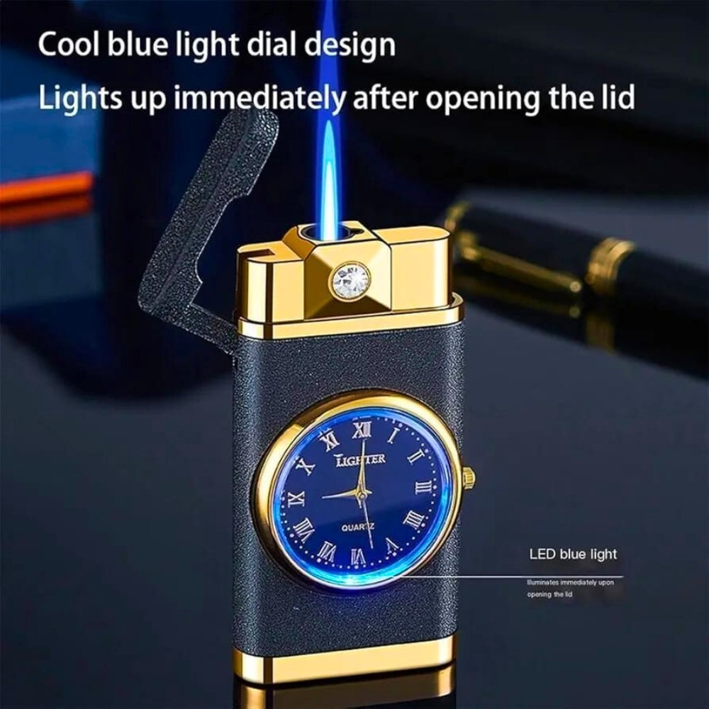 Watch Lighter, Refillable Lighter, Fancy Metal Lighter aximart products images (5) Refillable Fancy Watch Lighter Stylish Metal Timepiece with Windproof Blue A1 Jet Super Flame and Push-Button Ignition - Image 2