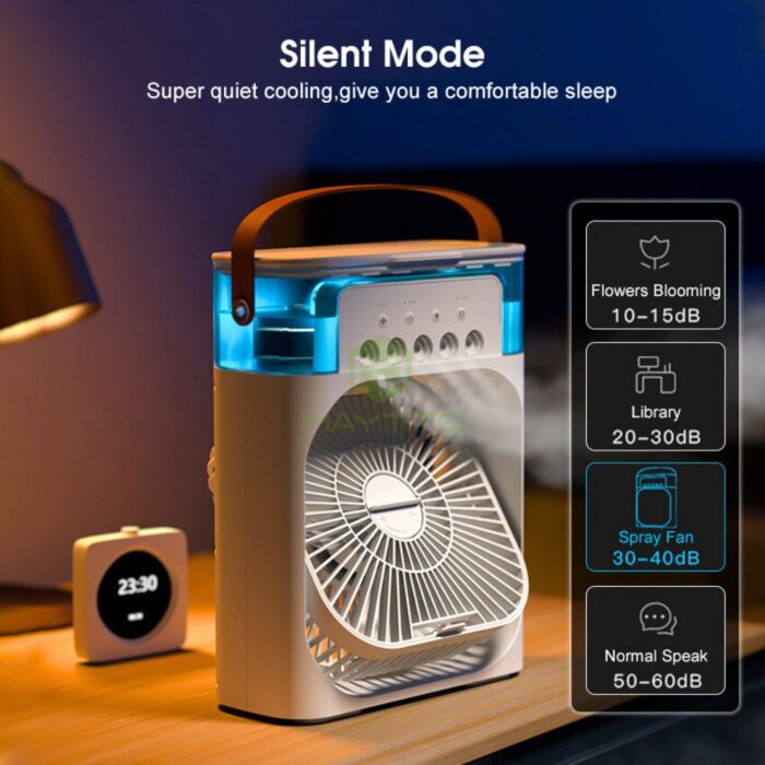 Original Large Electric Portable Air Cooler Fan with Humidifier 💨, LED Night Light & Mist Spray | Mini Portable AC 🌬️, Quiet Fan for Room, Travel & Office in Pakistan - Image 5