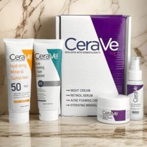 CeraVe skincare set, CeraVe night cream, CeraVe retinol serum, CeraVe acne cleanser, CeraVe sunscreen SPF 50