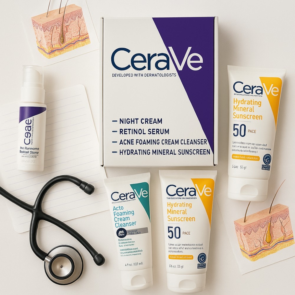 CeraVe Skincare Set glazmart (4) CeraVe Skincare Set, 4 in 1, Night Cream, Retinol Serum, Acne Foaming super Cream Cleanser, Dermatologist Developed, Complete Skincare Routine - Image 4