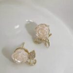 Flower Leaf Korean Zircon Earrings for Women & Girls Elegant super Design Alloy Jewellery in 2 Silver & Golden - Image 2