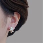 Flower Leaf Korean Zircon Earrings for Women & Girls Elegant super Design Alloy Jewellery in 2 Silver & Golden