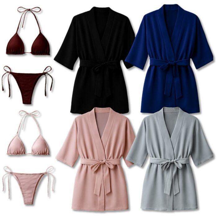 3-Piece Swimwear & Lounge Set for Women, Monokini with Bikini & Sheer Robe, Stylish Beach & Pool Outfit, Free Size 28–38, Available in Maroon, Black, Blue, Pink & Grey - Image 5