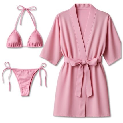 3-Piece Swimwear & Lounge Set for Women, Monokini with Bikini & Sheer Robe, Stylish Beach & Pool Outfit, Free Size 28–38, Available in Maroon, Black, Blue, Pink & Grey