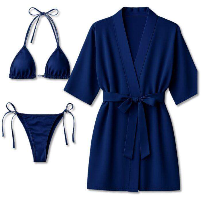 3-Piece Swimwear & Lounge Set for Women, Monokini with Bikini & Sheer Robe, Stylish Beach & Pool Outfit, Free Size 28–38, Available in Maroon, Black, Blue, Pink & Grey - Image 3