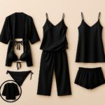 7-Piece Satin Sleepwear and Lingerie Set for Women, Luxury Nightwear Collection with Robe, Slip Dress, Camisole, Pajama and Shorts, Free Size 28–38, Available in Maroon, Black & Blue - Image 2