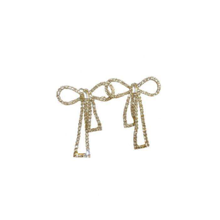 Bow Shape Zircon Korean Earrings Elegant Super Golden Bow Design with Sparkling Zircon Stones, In 1 colour Golden - Image 3