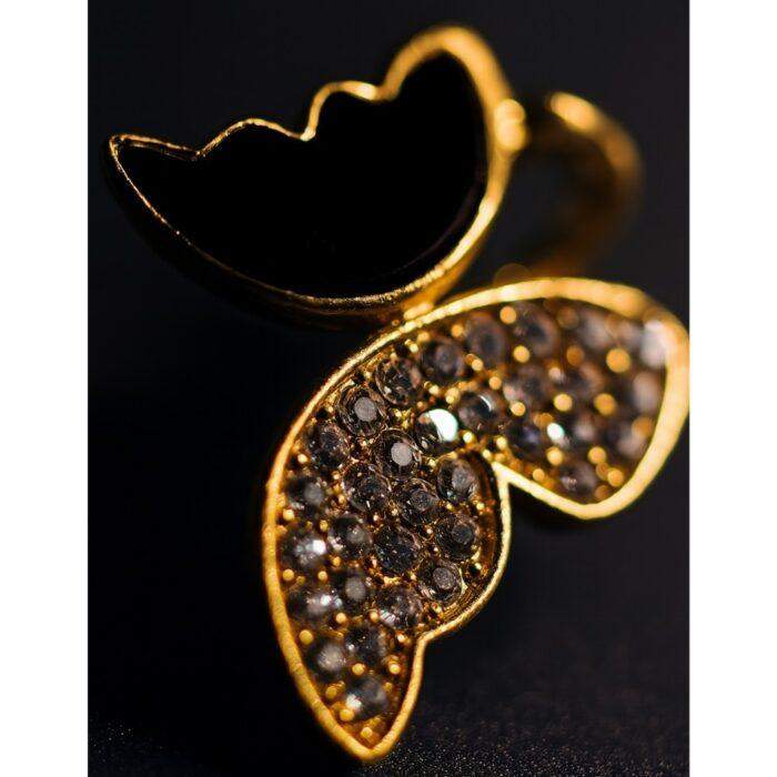 Zircon Butterfly Style Earrings for Women Elegant Studs with super Black Enamel & Sparkling Stones in 2 Golden and Silver Finishes - Image 2
