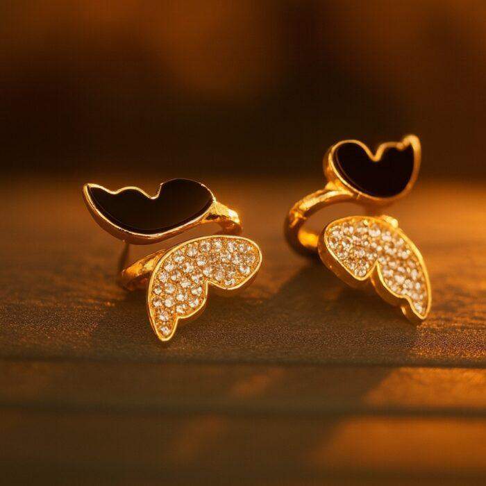 Zircon Butterfly Style Earrings for Women Elegant Studs with super Black Enamel & Sparkling Stones in 2 Golden and Silver Finishes - Image 4