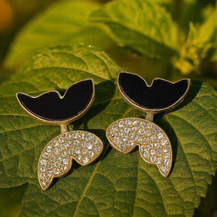 Zircon Butterfly Style Earrings for Women Elegant Studs with super Black Enamel & Sparkling Stones in 2 Golden and Silver Finishes - Image 5