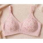 Cotton Embroidered Chikan Bra for Women Pink Daily Wear Bra with Super Soft Breathable Fabric, Floral Embroidery, Adjustable Straps & 2-Hook - Image 3