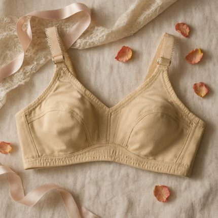 Cotton Plain Non-Padded Bra for Women, Lightweight Comfortable Everyday Wear, Soft Breathable Fabric, Sizes 32–42, Beige